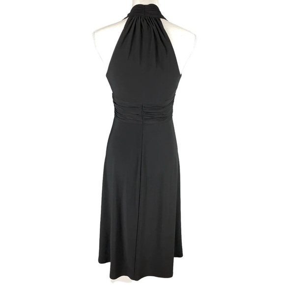 Jones Wear EUC Black Ruched Halter Fit & Flare Dress Stretch Evening Cocktail 10 - Picture 3 of 12
